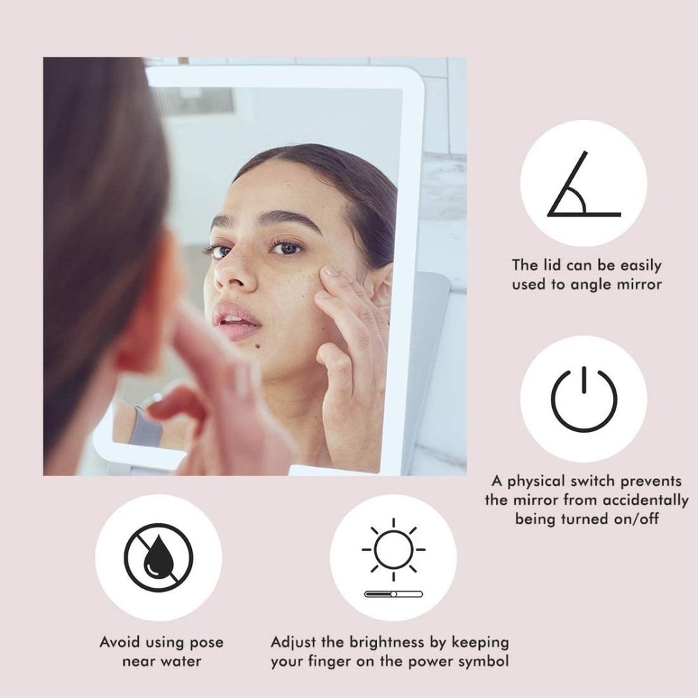 LED Travel Mirror 3 LED Colors Dimmable and Rechargeable Vanity Makeup Mirror